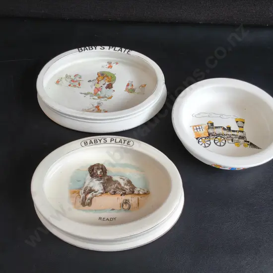 VINTAGE CERAMIC CHILDREN'S FEEDING BOWLS AND NURSERY WARE, 3 PIECES, WIDEST W 21 CM