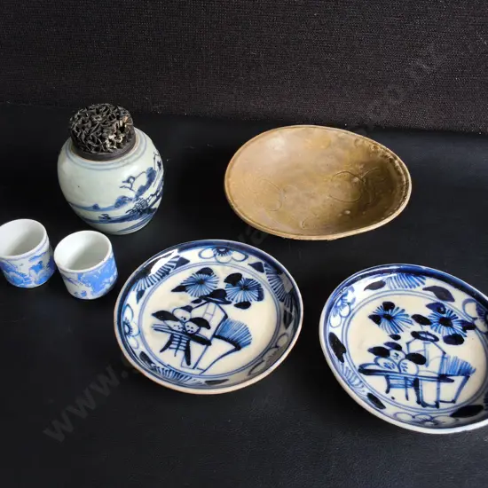 VINTAGE CHINESE EXPORT ITEMS, 6 PIECES, TALLEST H 11 CM, DAMAGE PICTURED