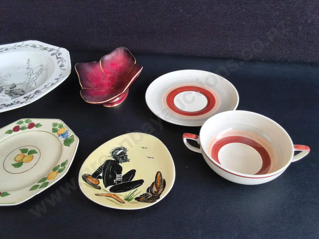 VINTAGE AND ART DECO CERAMIC DISHES, 6 PIECES, WIDEST DIA 26 CM Image 1++