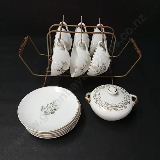 VINTAGE JAPANESE TEA SET, SAUCER D11CM, STAND MISSING A FOOT AS PICTURED
