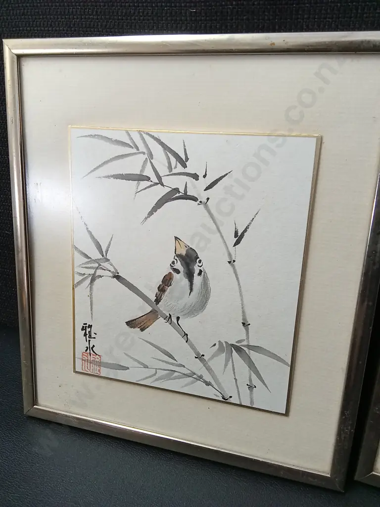 2 FRAMED JAPANESE BIRD ARTWORKS 21CM X 18.5CM Image 1++