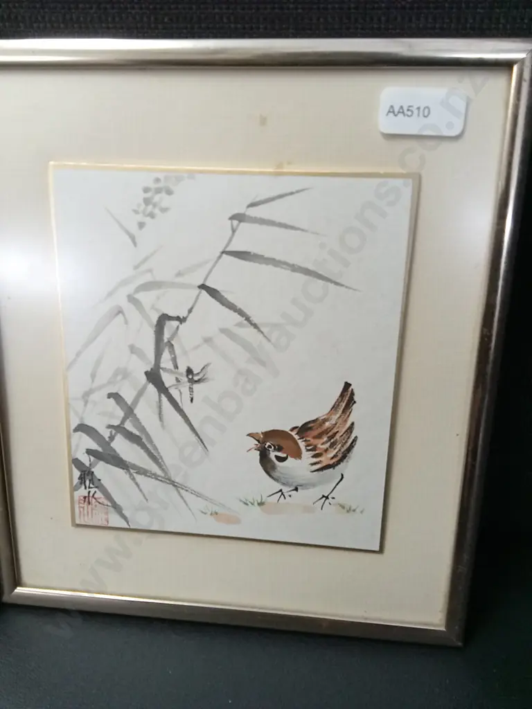 2 FRAMED JAPANESE BIRD ARTWORKS 21CM X 18.5CM Image 1++