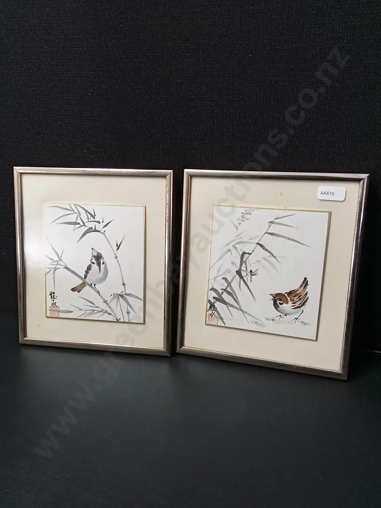 2 FRAMED JAPANESE BIRD ARTWORKS 21CM X 18.5CM Image 1++