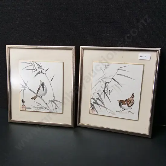 2 FRAMED JAPANESE BIRD ARTWORKS 21CM X 18.5CM