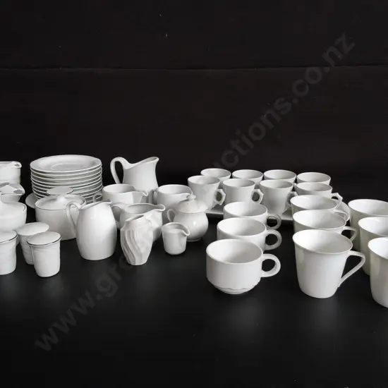 MIX OF VINTAGE WHITE DINNERWARE AND TEA SERVICE ITEMS, 44 PIECES
