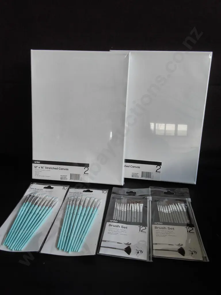 6 PIECES BRAND NEW CANVASES AND PAINTBRUSHES Image 1++