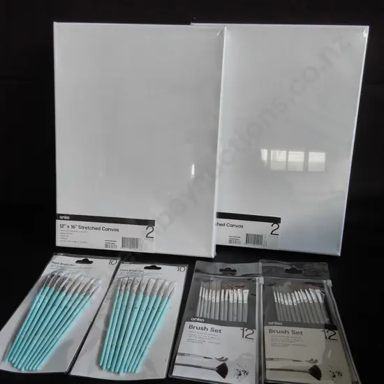 6 PIECES BRAND NEW CANVASES AND PAINTBRUSHES