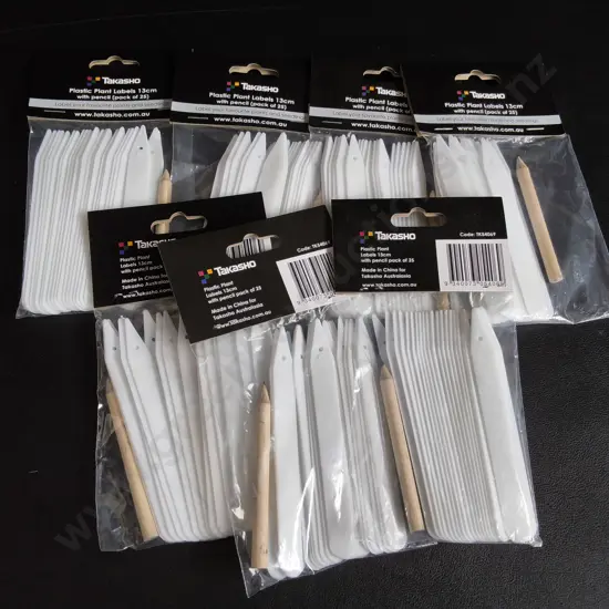 7 BRAND NEW PACKS OF TAKASHO PLASTIC PLANT LABELS, 13CM