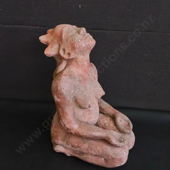HAND SCULPTED TERRACOTTA SCULPTURE OF KNEELING WOMAN, H 34 CM