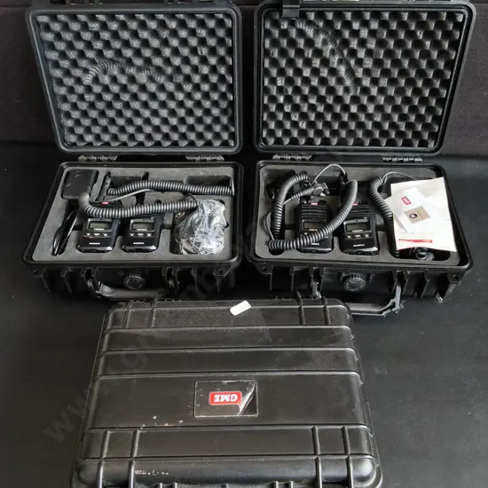 GME HANDHELD RADIO KITS, 2 CASES INCLUDINGBPAIRS OF RADIOS, AND ONE EMPTY CASE