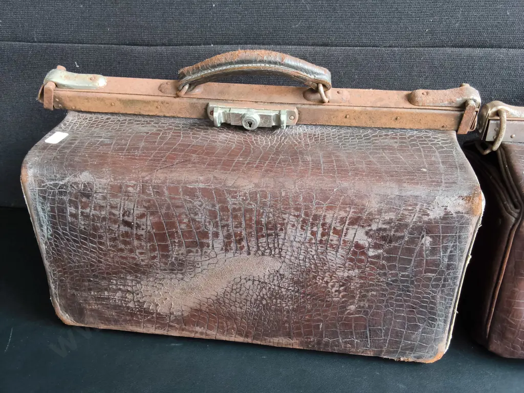 PAIR OF VINTAGE ALLIGATOR EMBOSSED LEATHER DOCTOR'S BAGS, WIDEST W 46 CM Image 1++