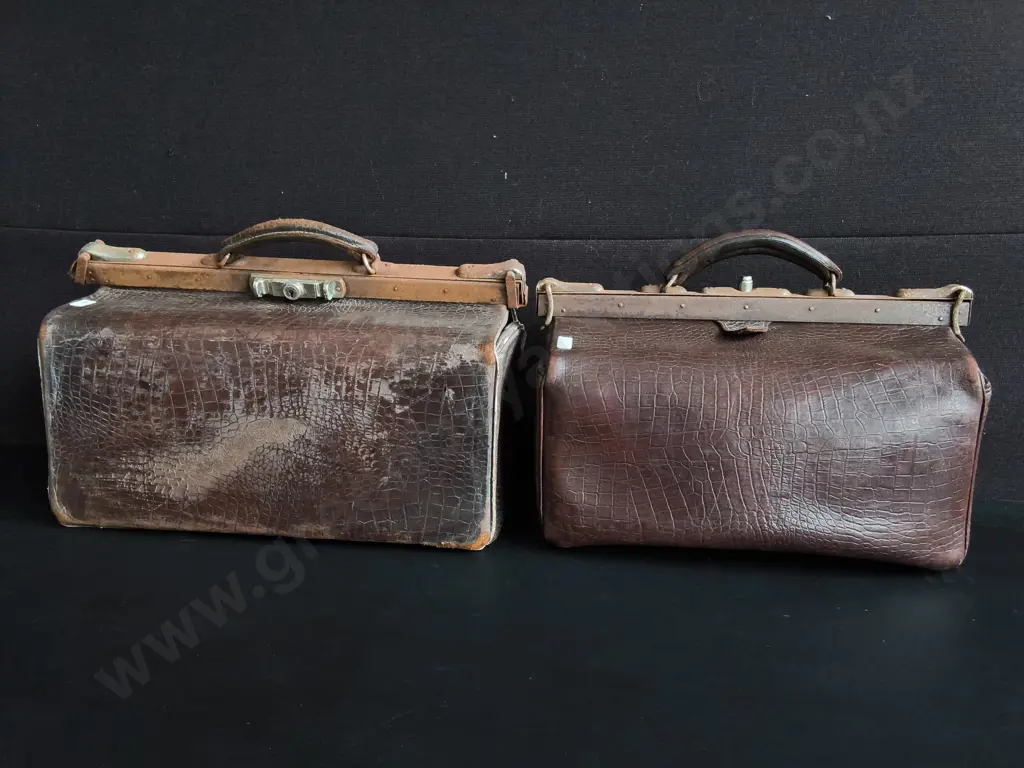 PAIR OF VINTAGE ALLIGATOR EMBOSSED LEATHER DOCTOR'S BAGS, WIDEST W 46 CM Image 1++