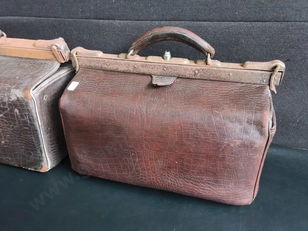 PAIR OF VINTAGE ALLIGATOR EMBOSSED LEATHER DOCTOR'S BAGS, WIDEST W 46 CM Image 1++