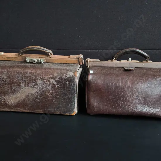 PAIR OF VINTAGE ALLIGATOR EMBOSSED LEATHER DOCTOR'S BAGS, WIDEST W 46 CM