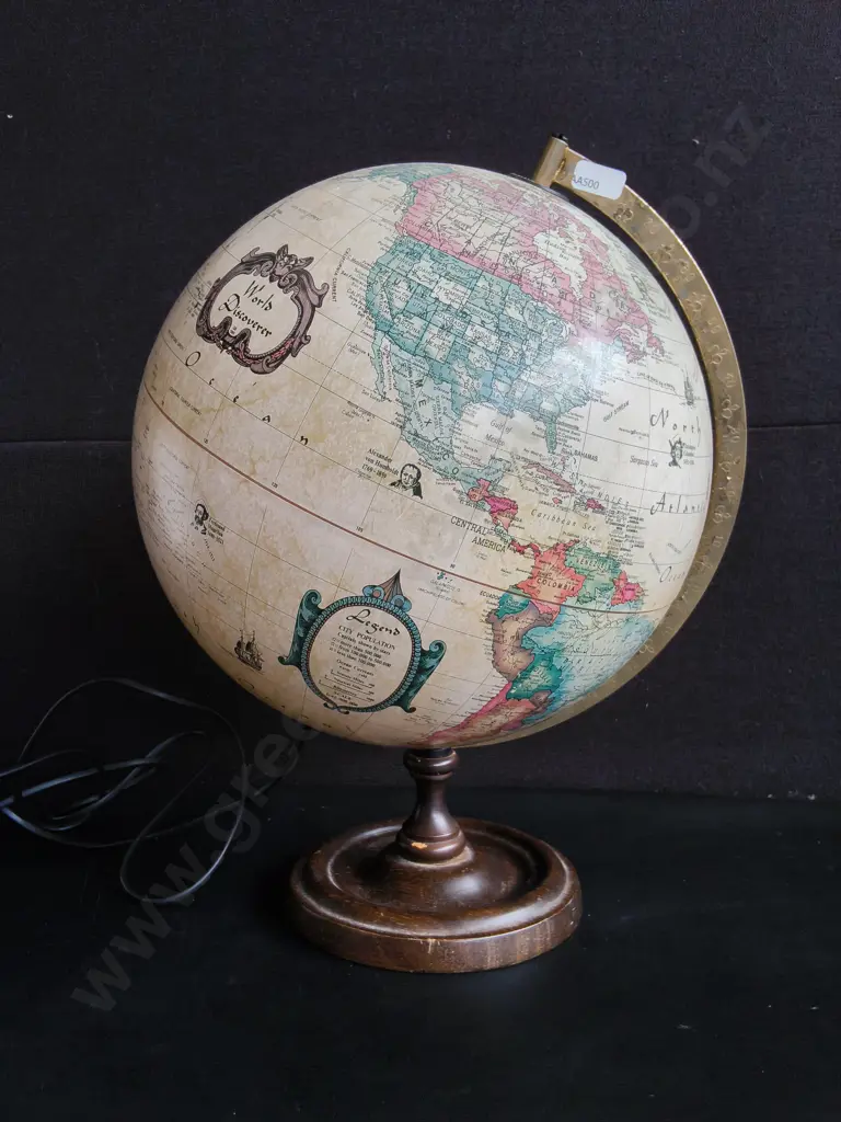 VINTAGE REPLOGLE WORLD CLASS SERIES GLOBE WITH WOODEN BASE, GLOBE IS LOOSE FROM BASE, H 43 CM Image 1++