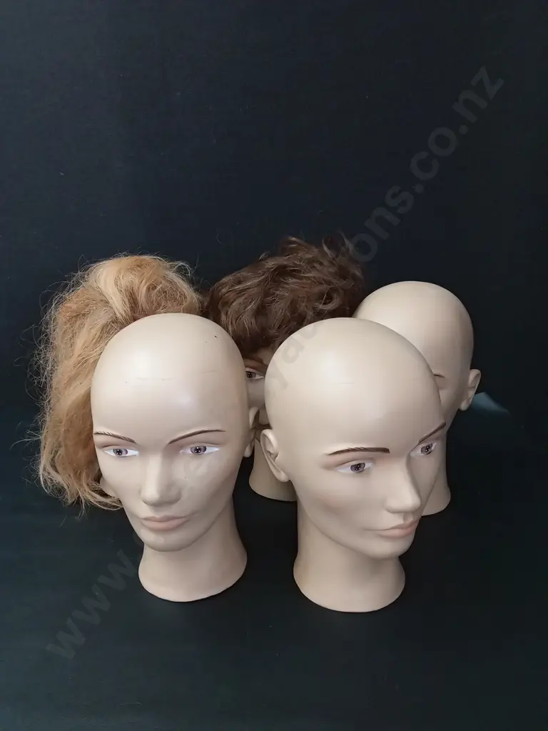 5 MANIQUIN HEADS, 2 WITH HAIR H27CM Image 1++