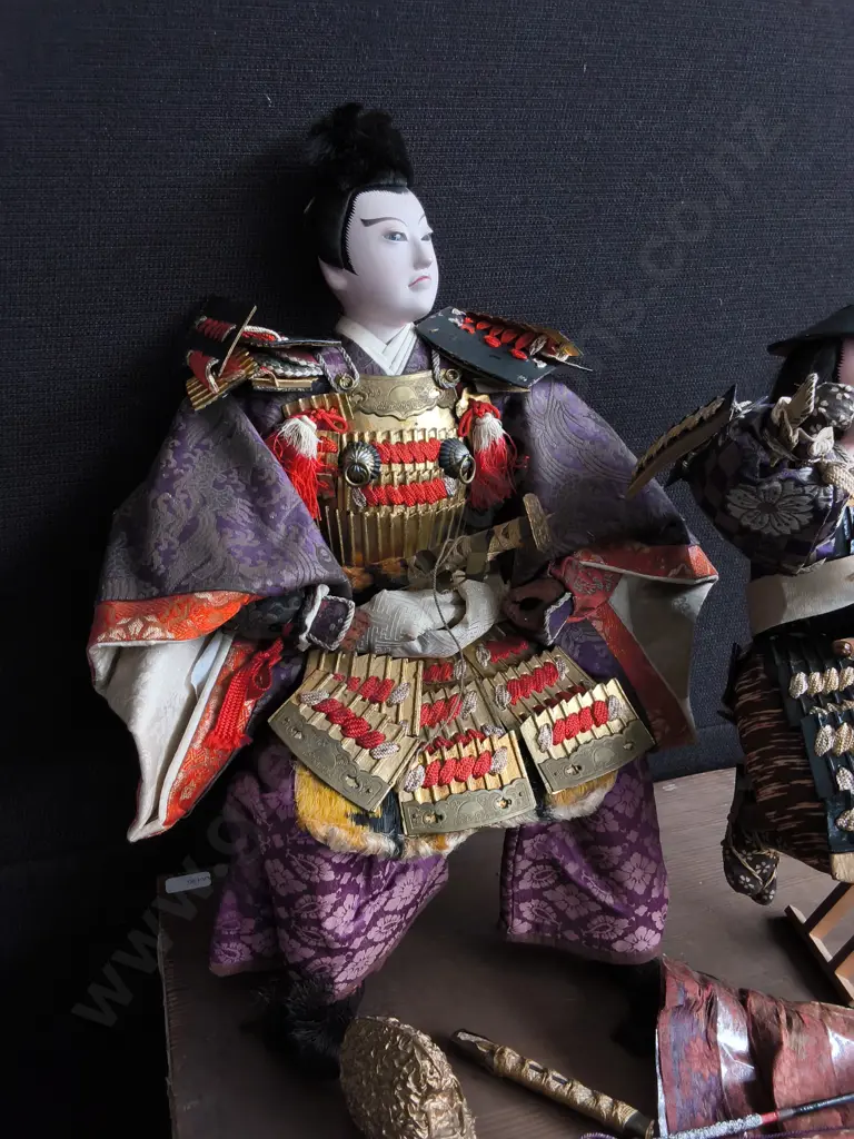 ANTIQUE JAPANESE MUSHA NINGYŌ WARRIOR DOLLS, EMPEROR ŌJIN SET, TAISHŌ PERIOD, DATED 1920 Image 1++