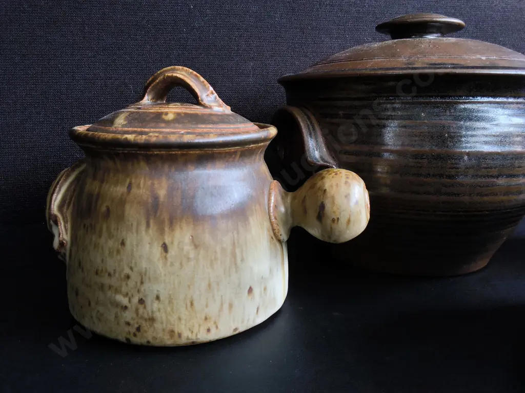 VINTAGE STUDIO POTTERY COLLECTION, MID CENTURY STONEWARE, 4 PIECES, TALLEST H 23 CM Image 1++