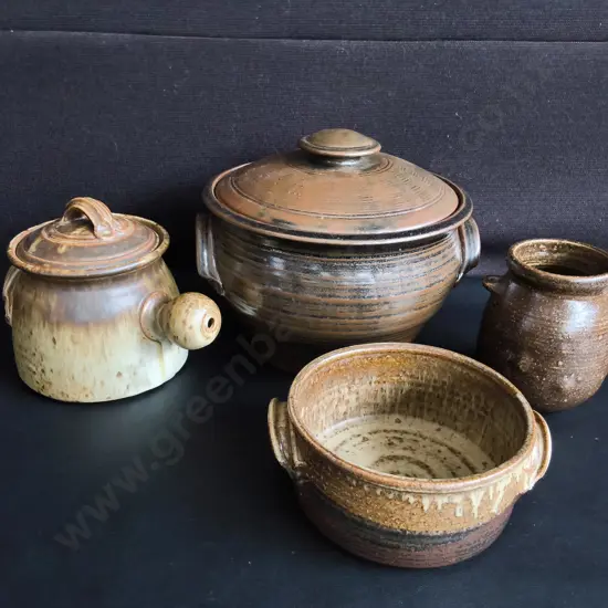 VINTAGE STUDIO POTTERY COLLECTION, MID CENTURY STONEWARE, 4 PIECES, TALLEST H 23 CM