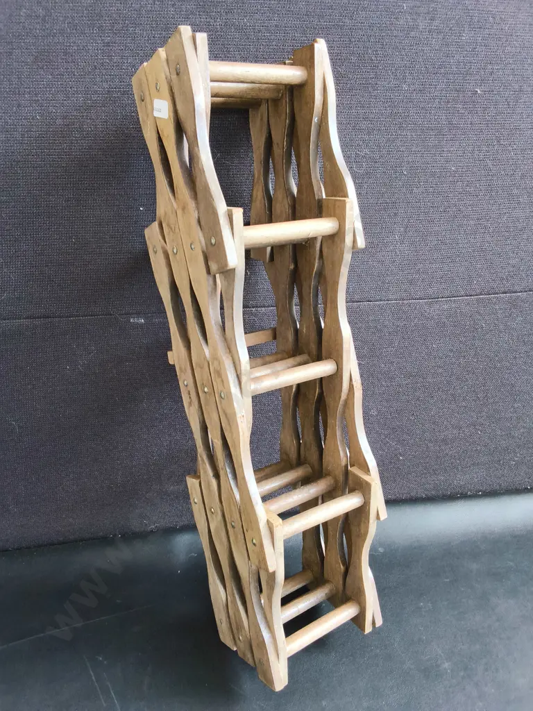 VINTAGE WOODEN ACCORDION WINE RACK, H 47 CM Image 1++