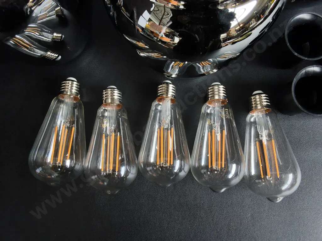 SET OF 5 SMOKE CHROME GLASS PENDANT LIGHT SHADES, INCLUDING BULBS, H 20 CM Image 1++