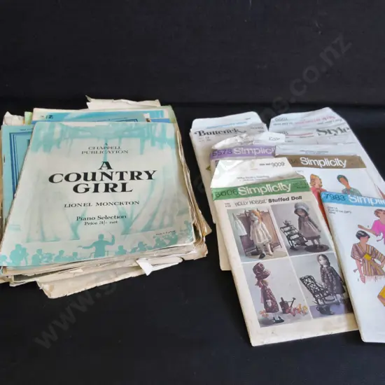 MIX OF VINTAGE SEWING PATTERNS AND SHEET MUSIC