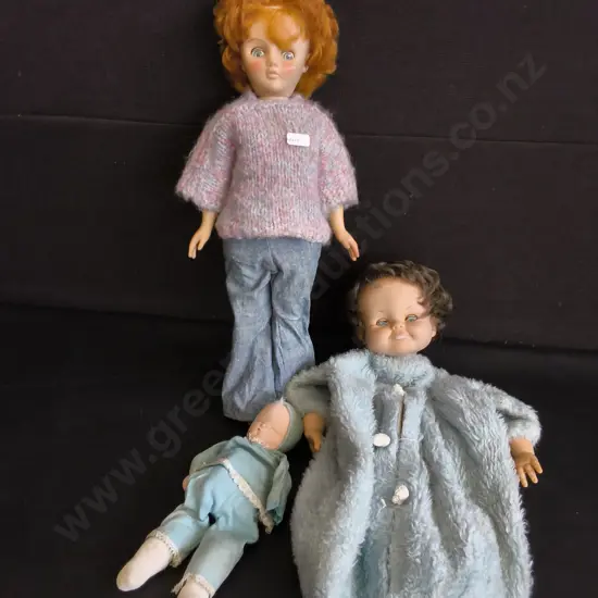 3 VINTAGE DOLLS, TALLEST H 50 CM