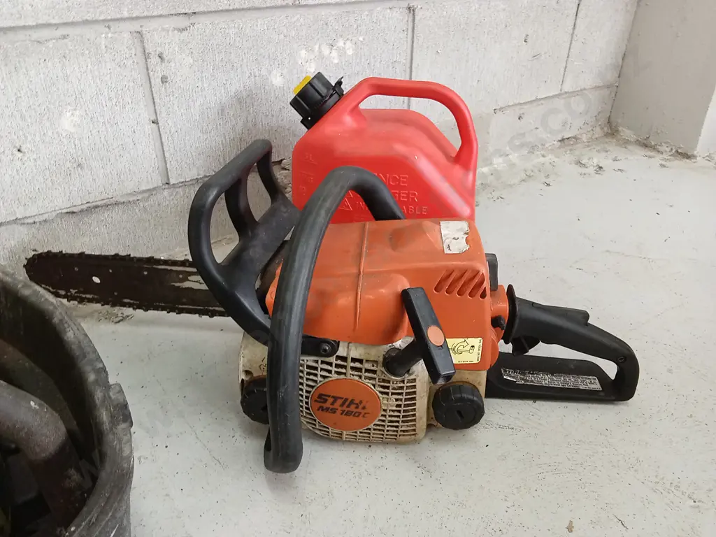 STIHL MS 180C PETROL CHAINSAW AND 2ND CHAINSAW IN CASE WITH PETROL JERRY CAN Image 1++