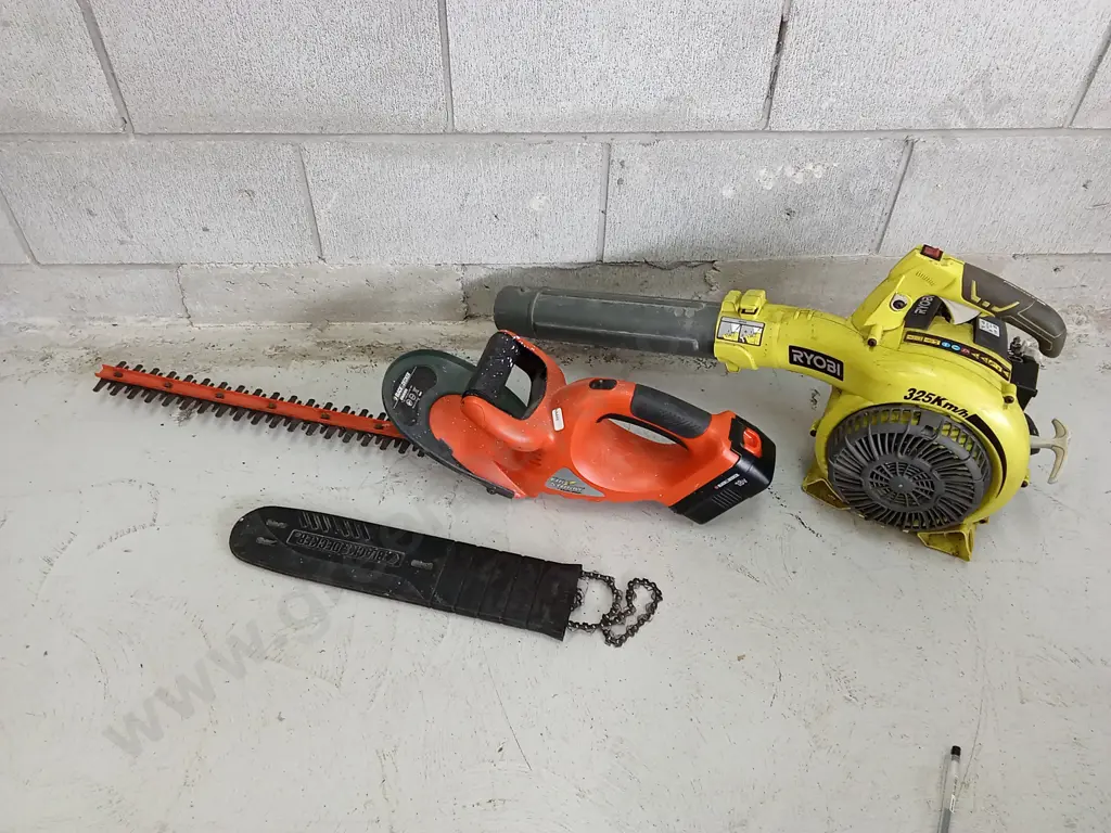 RYOBI PETROL BLOWER AND BLACK AND DECKER 18V BATTERY HEDGE TRIMMER Image 1++