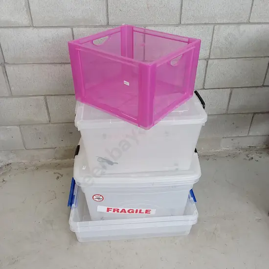 COLLECTION OF PLASTIC STORAGE BOXES