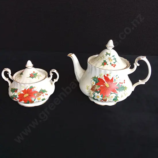 ROYAL ALBERT POINSETTIA TEAPOT AND SUGAR BOWL SET