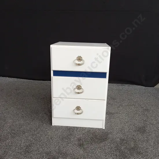 WOODEN WHITE AND BLUE BEDSIDE DRAWERS