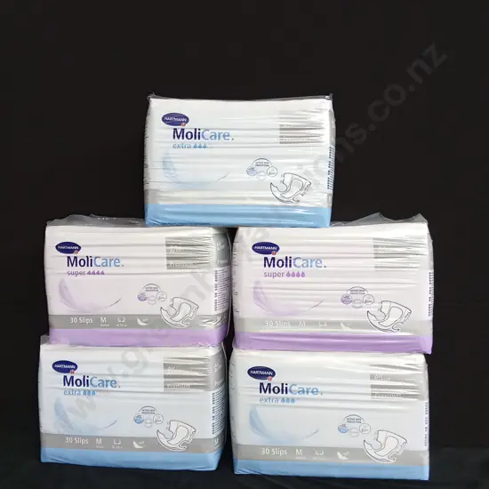 MEDIUM MOLICARE EXTRA & SUPER ADULT NAPPIES X 5 BAGS