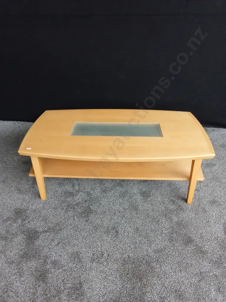 WOODEN COFFEE TABLE WITH GLASS CENTRE Image 1++