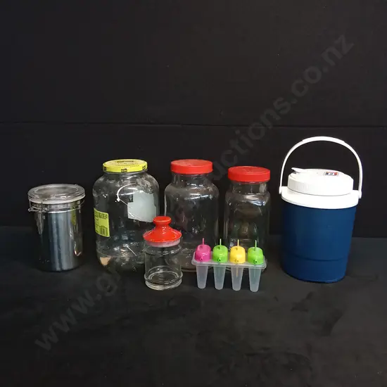 ASSORTED JARS AND OTHER KITCHEN ITEMS