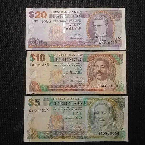 CENTRAL BANK OF BARBADOS $20, $10 & $5 BANK NOTES