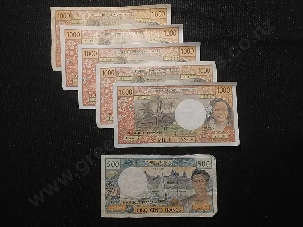 FRENCH PACIFIC TERRITORIES BANK NOTES - 5 X 1000 & 1 X 500 FRANCS Image 1++
