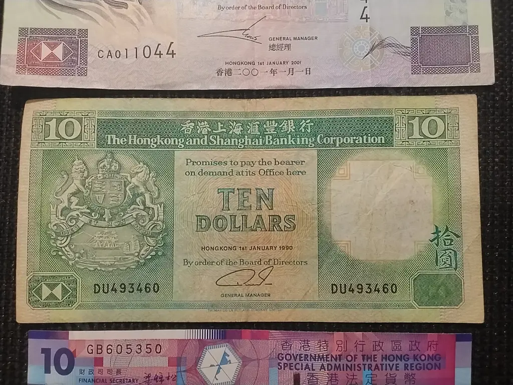 2 X HONGKONG AND SHANGHAI BANKING CORPORATION BANK NOTES $50 &$10 & 1 X GOVERNMENT OF THE HONGKONG Image 1++