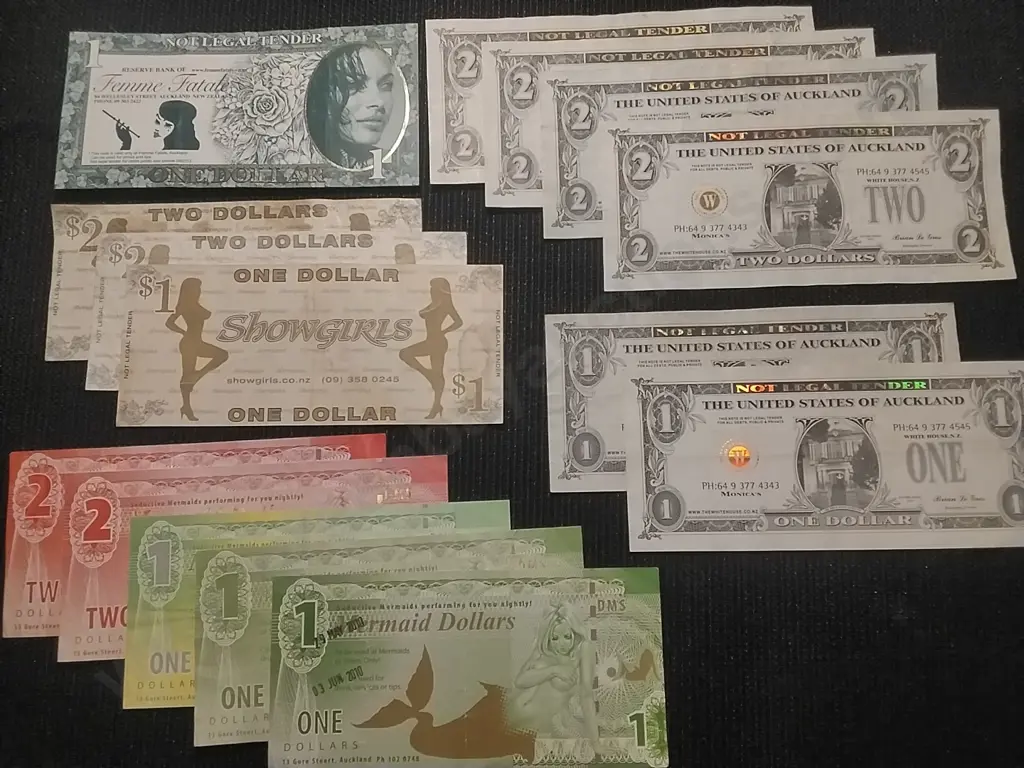 VARIOUS NOVELTY NOTES NOT LEGAL TENDER SHOWGIRLS, MERMAIDS, FEMME FATALE AND THE WHITEHOUSE Image 1++