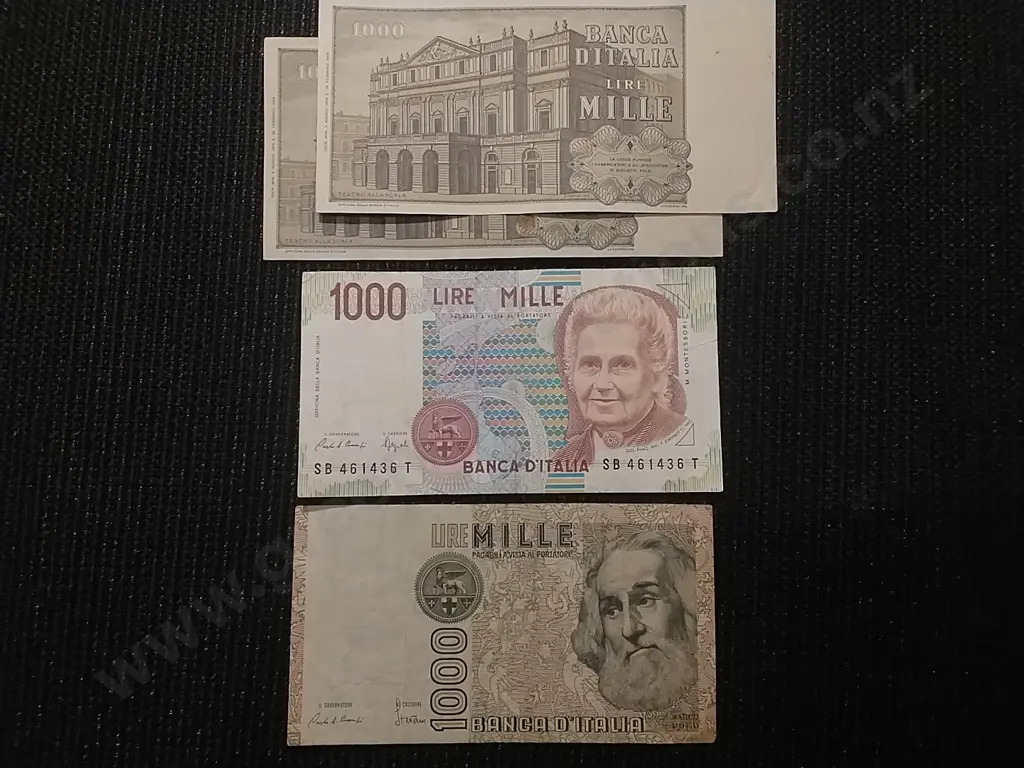 1 X 1967 AUSTRIAN 20 SCHILLING BANK NOTE AND 4X ITALIAN 1000 LIRE NOTES Image 1++