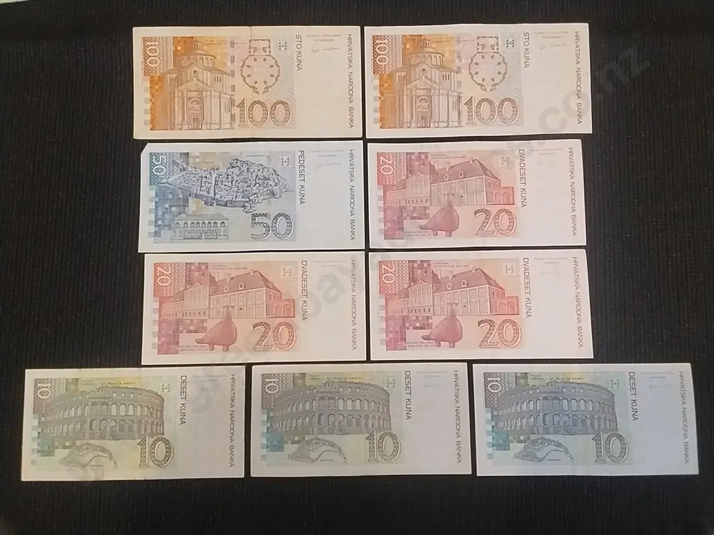 BANK NOTES - 9 X CROATIAN KUNA 2X100, 1X50, 3X20, 3X10 Image 1++