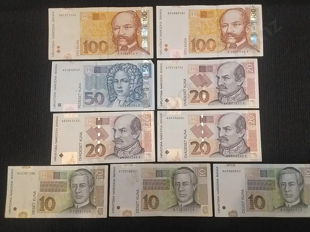 BANK NOTES - 9 X CROATIAN KUNA 2X100, 1X50, 3X20, 3X10 Image 1++