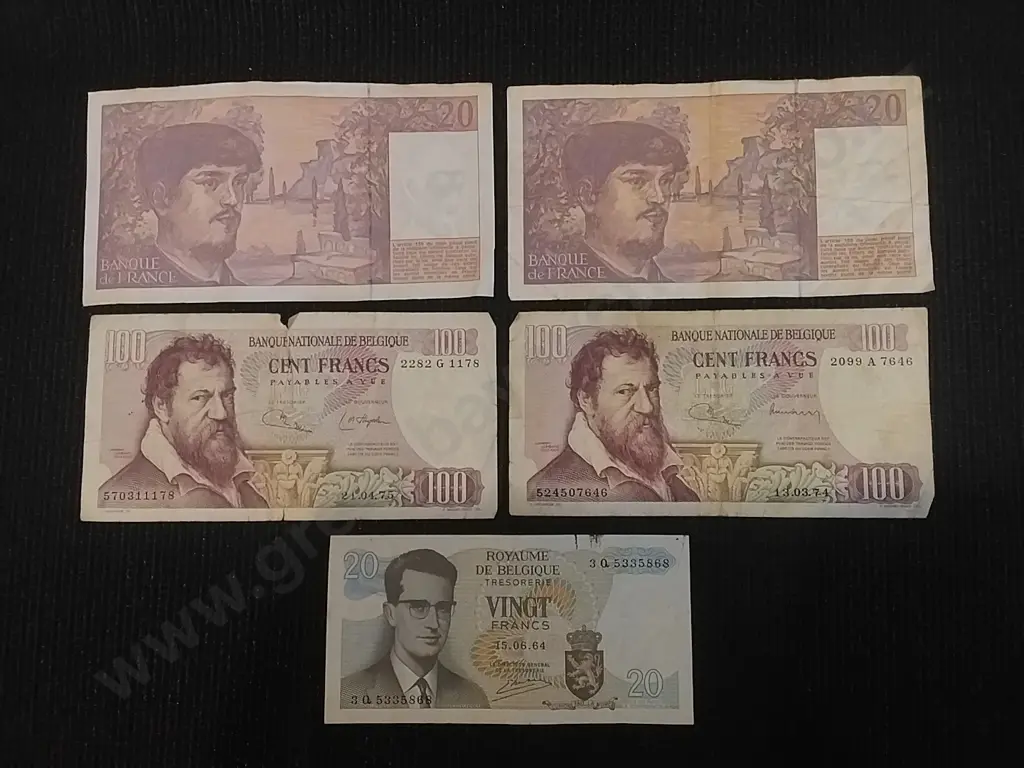 BANK NOTES - 2 X 20 FRENCH FRANCS, 2 X 100 & 1 X 20 BELGIUM FRANKS Image 1++