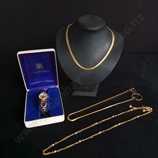 HUDSONS BAY COMPANY WATCH AND 3 NECKLACES