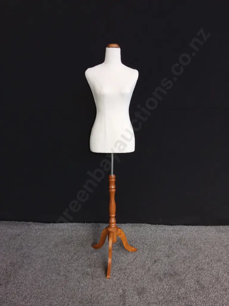 FEMALE MANNEQUIN DRESS FORM ON A WOODEN TRIPOD STAND Image 1++