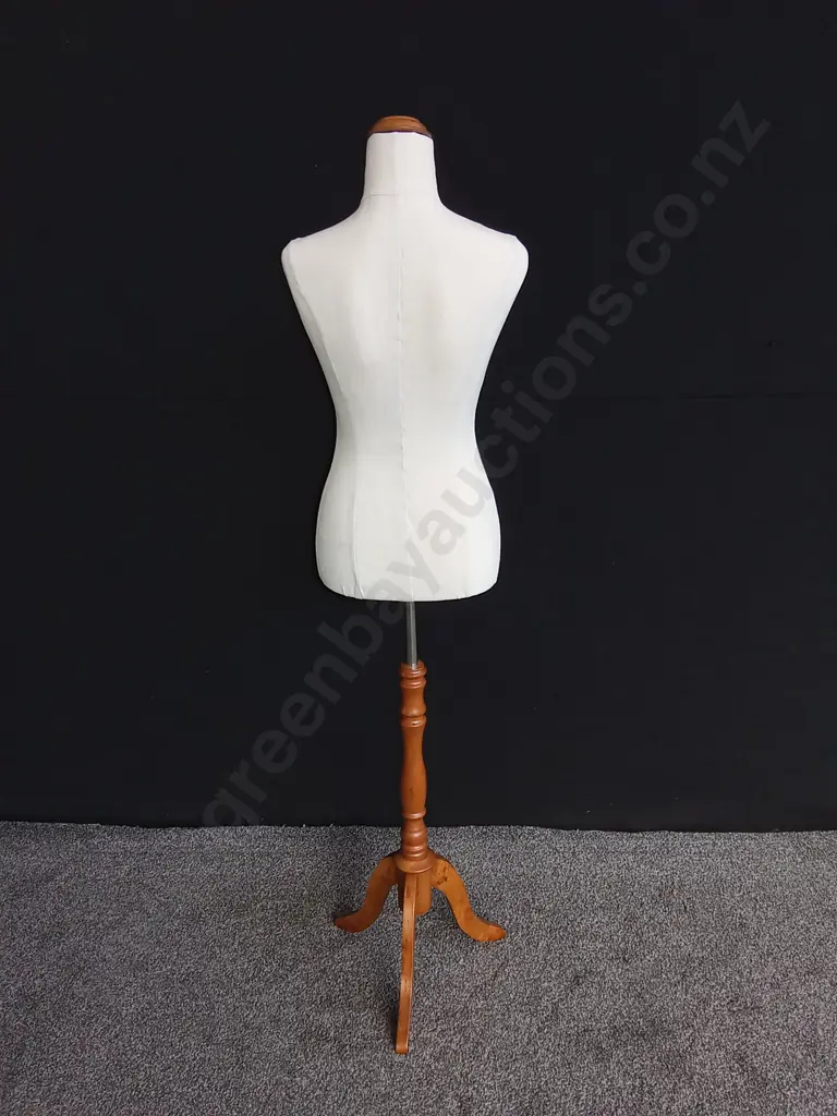 FEMALE MANNEQUIN DRESS FORM ON A WOODEN TRIPOD STAND Image 1++