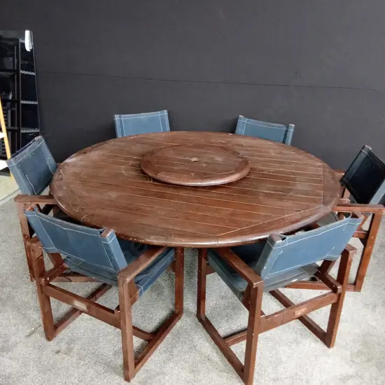 EDEN OUTDOOR FURNITURE ROUND WOODEN TABLE WITH LAZY SUSAN IN THE MIDDLE H77CM D180CM WITH 6 EDEN CHAIRS