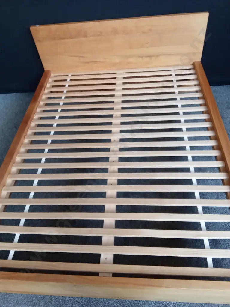 QUEEN SIZE SOLID TIMBER BEDFRAME WITH WOODEN SLATS W1.66M L2.11M HEADBOARD 81CM HIGH Image 1++