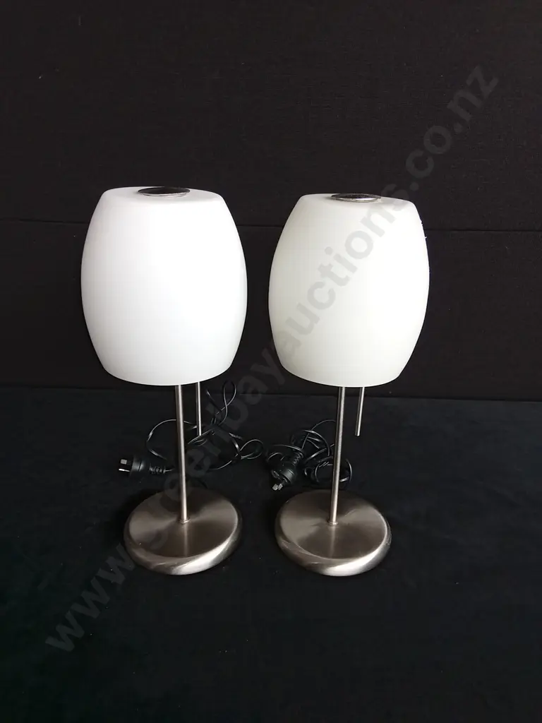 TABLE LAMPS - MATT WHITES SHADES WITH BRUSHED NICKEL BASES (WORKING) Image 1++