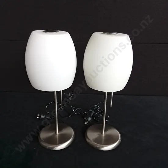 TABLE LAMPS - MATT WHITES SHADES WITH BRUSHED NICKEL BASES (WORKING)